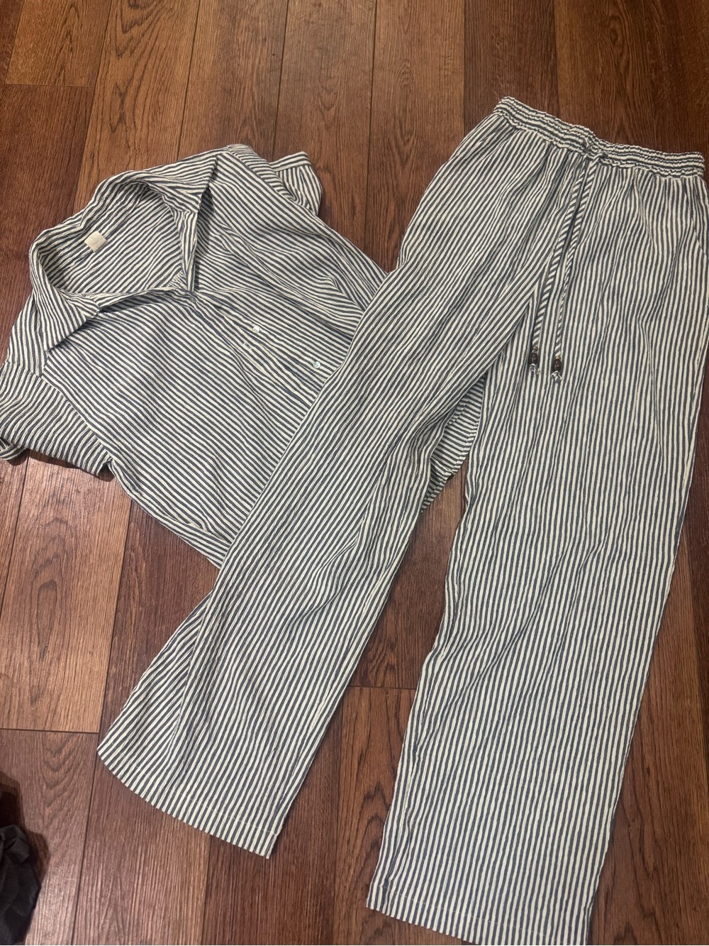 Striped Wide-Leg Drawstring Pants — Blue & White